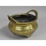 A Polished Oriental Bronze Two Handle Censer with Six Character Mark to Base, 13cms Wide