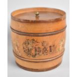 A Circular French Barrel Shaped Lidded Pot with Transfer Printed Decoration, "Cher", 11cms