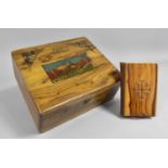 An Early 20th Century Souvenir Olive Wood Box, Hinged Lid with Printed and Silhouette Decoration,