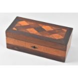 A 19th Century Specimen Wood Rectangular Box, The Hinged Lid with Parquetry Geometric Inlay, 25cms