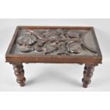 An Edwardian Carved Oak Stand with Sunflower Decoration, Turned Supports, 38x25c23cms High