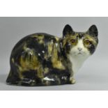 A Winstanley Pottery Cat with Glass Eyes, Signed Under, 17cm high