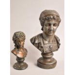 Two Grand Tour Style Busts, Composition Eros and Spelter Classical Warrior having Helmet with Winged