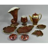 A Collection of Royal Winton Rouge and Gilt Trim Ceramics to Comprise Scrolled Vase, Goblet, Teapot,