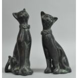 A Pair of Patinated Bronze Studied of Seated Cats, tallest 14.5cms High