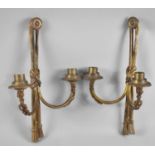 A Pair of Mid 20th Century Bronze Two Branch Light Fittings by GEC, Each 32cms High