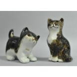 Two Ceramic Cat Ornaments both with Glass Eyes, Signed Under, 11cm and 13.5cm high