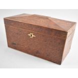 A Mid 19th Century Burr Wood Sarcophagus Shaped Two Division Tea Caddy with Hinged Lid to Two