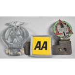 Two Vintage AA Car Badges and an Enamelled Badge for Swansea Motorists League