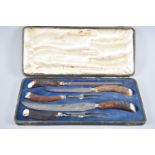 An Edwardian Cased Silver Mounted Antler Handled Carving Set, Hallmarked for Sheffield 1926 by TED