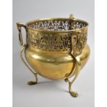 A Late 19th/Early 20th Century Brass Planter on Three Scrolled Claw Feet, Pierced Rim, 19cms