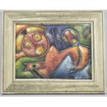 A Framed Modern Art Painting of Reclining Figure, Signed Indistinct Bottom Right, 29x21cm