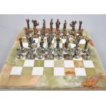 A Small Onyx Chess Board with Roman Warrior Chess Pieces, King, 4.5cms High, Board, 20cms Square