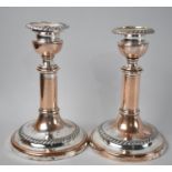 A Pair of Weighted 19th Century Sheffield Plate Candlesticks, 17cms High