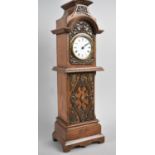 An Edwardian Brass Mounted Oak Novelty Mantel Clock in the Form of a Long Cased Clock, 39cms High