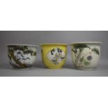 Three Various Chinese Glazed Planters to Comprise Republic Decorated Style Example with Herons,