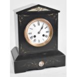 A Late Victorian/Edwardian French Black Slate and Marble Mantel Clock of Architectural Form, 22cms