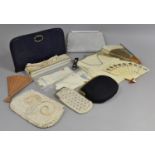 A Collection of Vintage Ladies Evening Bags and Purses, Souvenir Fans, Mother of Pearl Necklace etc