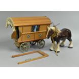 A Ceramic Shire and Model of Gypsy Caravan, 32cm Long