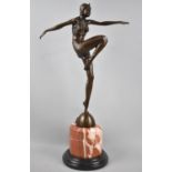 A Reproduction Art Deco Bronze Study of a Dancing Girl After J Philipp on Turned Pink Marble Plinth,