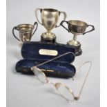 A Pair of Vintage Cased Gold Plated Spectacles, a Silver Tennis Trophy, 1935 and Two Silver Plated