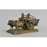 An Indian Brass Figure Group Depicting Farmer and Wife in Ox Cart, Condition Issues, 24cms Long