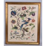 A Gilt Framed Silk Embroidery, Bird in Tree, 49cm x 62cm