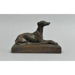 A Bronzed Resin Study of Reclining Greyhound on Rectangular Plinth Base, 11cms Long