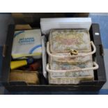 A Collection of Various Sewing Items to comprise Cantilevered Tapestry Sewing Box and Contents,