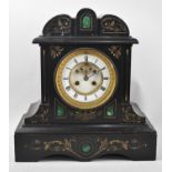 A Late Victorian French Black Slate Mantel Clock of Architectural Form, Top Canopy Pieces require