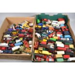 A Large Collection of Unboxed Playworn Diecast Vans, Lorries and Vehicles