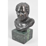 A Bronze Bust of Classical Gent Set on Green Marble Plinth Base, 14cms High