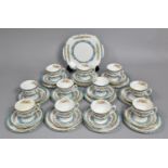 A Crown Staffordshire Blue Roll Trim and Floral Garland Decorated Tea Set to comprise Eleven Cups,