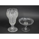 A Late 19th Century Fern Etched Pedestal Shallow Bowl together with a Pedestal Vase