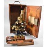 A Mahogany Case Lacquered Lacquered Brass and Iron Microscope by Ernst Leitz, Wetzlar No. 117541