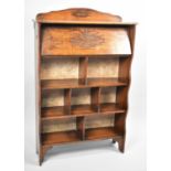 An Edwardian Hall Galleried Bureau Bookcase of Narrow Proportions with Pull Down Front and Fitted