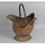 A Late 19th Century Large Copper Helmet Shaped Coal Bucket, 49cms High