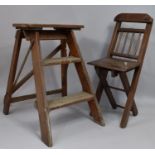 A Vintage Two Step Step Ladder and Folding Seat