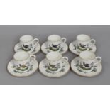 A Set of Six Royal Worcester Exotic Bird Decorated Coffee Cans and Saucers