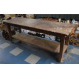 A 19th Century Scullery Side Table with Three Plank Top and Pot Board Stretcher, 199x66x77cm high