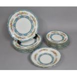 A Crown Staffordshire Blue Scroll Trim and Floral Swag Decorated Dinner Set to comprise Six Large