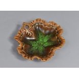 A Majolica Glazed Leaf Dish, Decorated in Whieldon Type Palette, 13.5cm wide