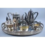 An Edwardian Oval Two Handled Silver Plated Tray with Pierced Gallery, together with Three Piece