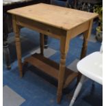 A Vintage Stripped Pine Rectangular Side Table with Stretcher Shelf and Turned Supports, 61cm wide