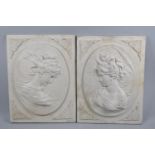 A Pair of Reproduction Reconstituted Marble Plaques, Depicting Maidens in Relief, Each 30x40cm