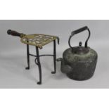 A Copper Kettle together with a Brass and Iron Trivet Stand (Condition issues)