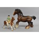 A Beswick Figure, Girl on Pony Together with Beswick Cantering Shire