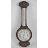 A Late Victorian Onion Topped Aneroid Barometer with Thermometer, Glass Cracked