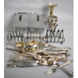 Two Clear Class Hostess Tureens Together with Collection of Silver Plated Toast Racks, Cutlery Etc