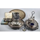 A Collection of Various Silver Plated Items to comprise Galleried Tray, Trays, Wine Bottle Coaster